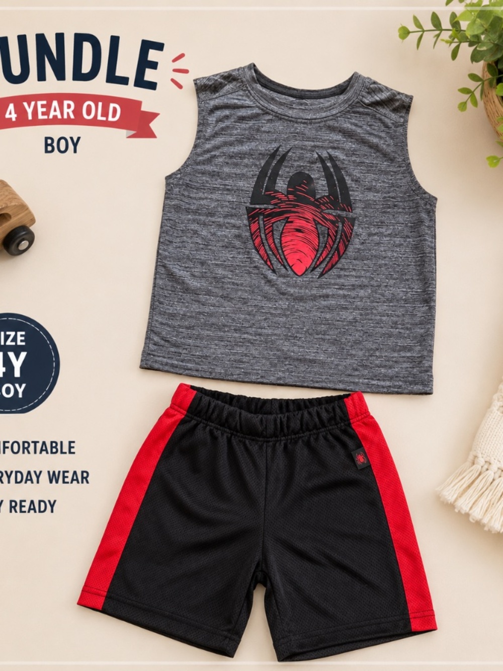 Marvel Spider-Man Boys 2-Piece Tank Top & Shorts Outfit Size 4